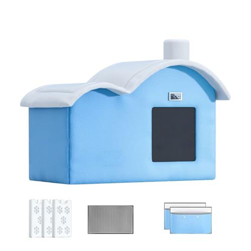 Katzenkühlhaus, tragbarer, faltbarer Tierschutz, isoliertes Design mit saugfähigen Taschen und Eisbeutel, Haustier-Unterschlupf für Outdoor, Indoor-Katzen, Welpen, Oxford-Blau von Zqkimzi