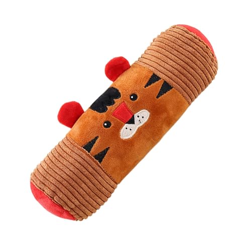 Zqkimzi Dog Chew Toy, Soft Cylinder Tiger Squeaky Plush Rope, Sturdy Pet Chew Game Teeth Cleaning Stress Relief, Interactive Training for Small, Medium Dogs, 25x8x8cm von Zqkimzi