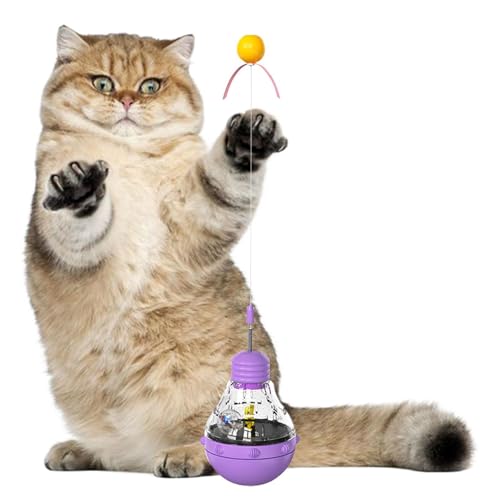 Zqkimzi Katzen-Leckerli-Ballspielzeug, Katzen-Leckerli-Puzzle-Spielzeug mit Teaser- und LED-Licht – interaktives Katzenfutter-Ballspender, Kätzchen-Anreicherungsspielzeug von Zqkimzi