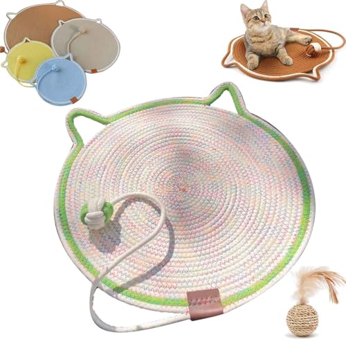 Zrfjfgksw Celery Pets Dual Scratching Pad, Cat Scratching mat Natural Cotton Rope Cat Scratching Pad, Scratching Pads for Indoor Cats, 16.5/19.6'' Cat Bed Cat Scratching Pad with Cat Toy (20 inch,A) von Zrfjfgksw