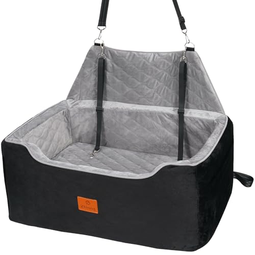 Erhöhter Hundeautositz für kleine/mittelgroße Hunde, Sitzerhöhung bis zu 27 kg oder 2 kleine Hunde, abnehmbar und waschbar, mit Sicherheitsleine, Haustier-Sofabett mit dickem Kissen für Reisen von Ztinng