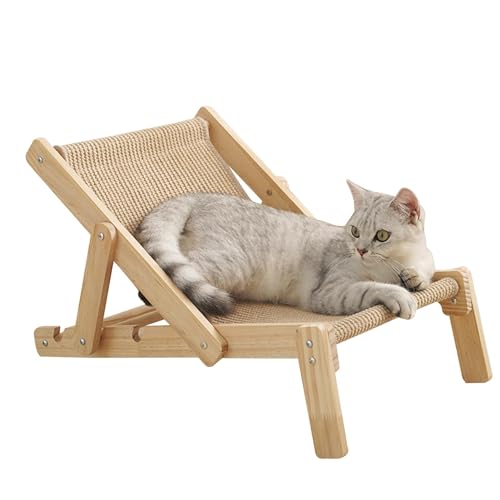 Klappstuhl für Katzen | erhöhtes Bett aus Holz | Möbel Hängematte verstellbar Liege für Katzen und Hunde, Sisal von Zuasdvnk