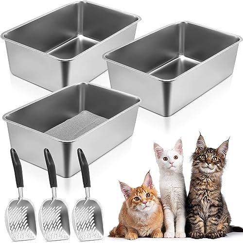 Zubebe Katzentoilette aus Edelstahl mit 3 Katzentoiletten, Metallstreuschaufeln, nimmt nie Gerüche auf, rostfrei, antihaftbeschichtet, glatte Oberfläche, 3 Stück Zubebe Katzentoilette aus Edelstahl mit 3 Katzentoiletten, Metallstreuschaufeln, nimmt nie Gerüche auf, rostfrei, antihaftbeschichtet, glatte Oberfläche, 3 Stück von Zubebe