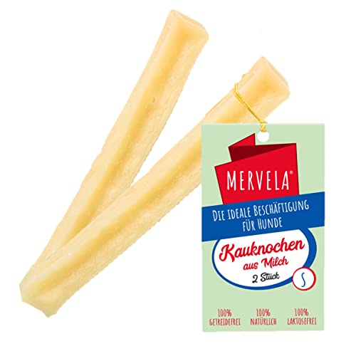 MERVELA® Kaukäse für Hunde | 2 * 40 Gramm | Käseknochen | Beschäftigung & Belohnung | Käsestangen für Kleine Hunde | Harter Yak Käse, Langer Kauspaß von MERVELA
