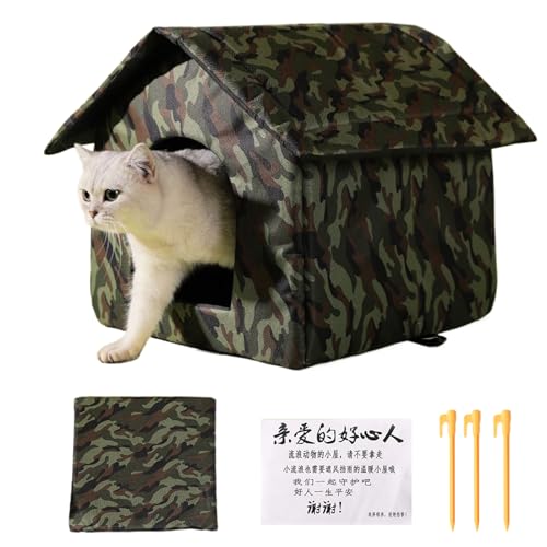 Zubehors Outdoor Katzenhaus | Klappbares Freigehege Aus Oxford-Stoff | rutschfeste Schlafgeheime Winddichte Schlafplätze Für Streunertiere Winter Terrasse Außen,Makeup Zuhause Freunde Familie von Zubehors