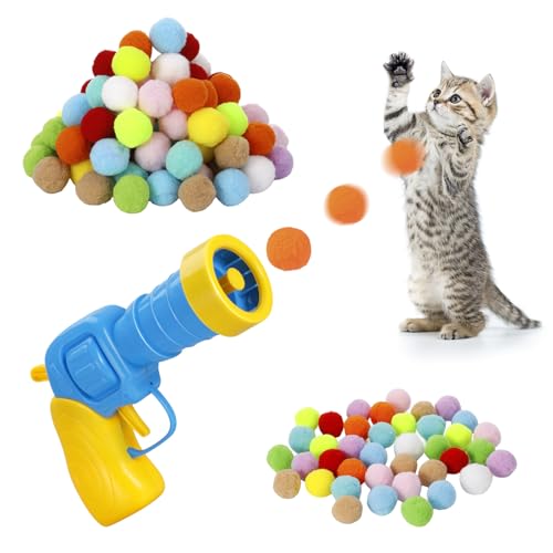 Zuimei Interaktiver Katzenballwerfer, Katzenbälle Spielzeug Launcher mit 100 weichen Plüschbällen, leises Ball-Schießspielzeug, lustiges interaktives Katzenspielzeug für Indoor-Katzen, Training, Übung von Zuimei