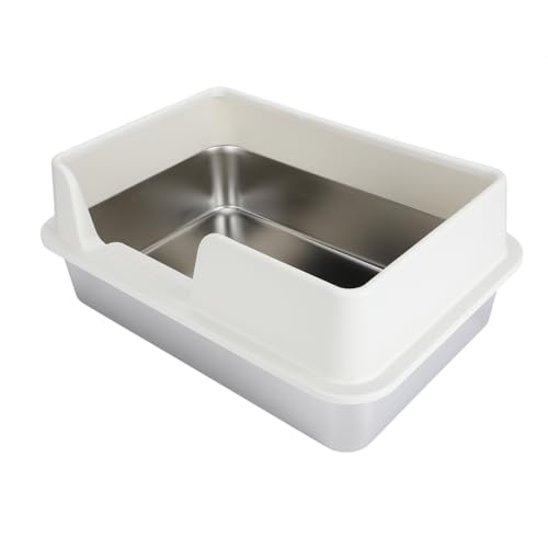 Katzentoilette aus Edelstahl, 50 X 35 X 20 cm, Katzentoilette aus Edelstahl mit Hohen Seiten, Spritzwassergeschützter, Vertiefter, Halbgeschlossener Katzentoilette, Leicht zu Katzentoilette aus Edelstahl, 50 X 35 X 20 cm, Katzentoilette aus Edelstahl mit Hohen Seiten, Spritzwassergeschützter, Vertiefter, Halbgeschlossener Katzentoilette, Leicht zu von Zunate