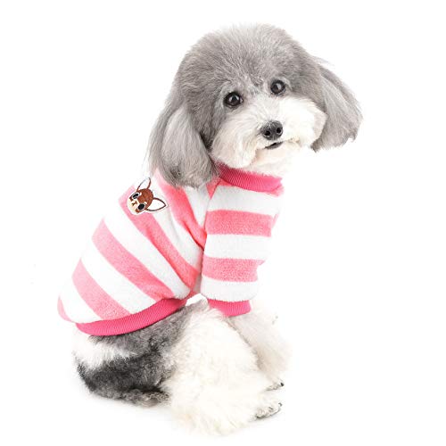 Zunea Kleine Hundepullover Wintermantel Warm Fleece Welpenkleidung Gestreifte Sweater Jacke Super Weicher Samt Kaltes Wetter Chihuahua Katzen Bekleidung für Haustier Hunde Mädchen Jungen Rosa S von Zunea