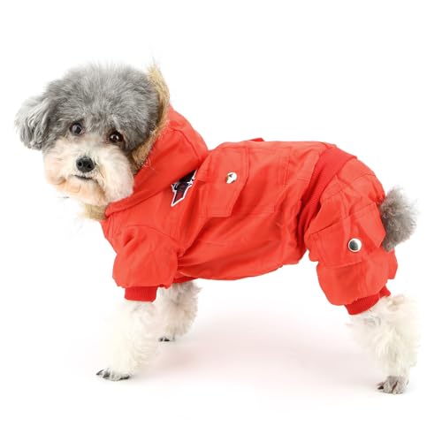 Zunea Overall Schneeanzug mit Kapuze für Kleine Hunde Wasserdichter Wintermäntel Fleece Warm Kapuzenpullis Haustier Welpen Kleidung Chihuahua Yorkie Katzen Hundebekleidung Rot L von Zunea