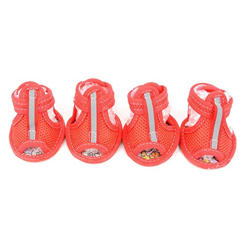 Zunea Sommer Mesh atmungsaktive Hundeschuhe Sandalen rutschfeste Pfotenschutz verstellbar Mädchen Damen für kleine Haustiere Hund Katze Welpen Rot XS von Zunea