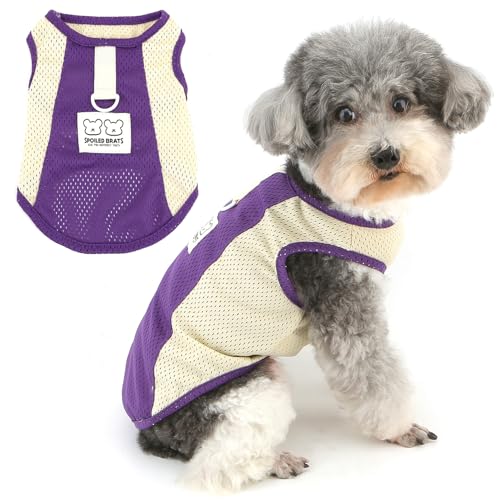 Zunea Atmungsaktives Mesh-Hunde-Shirt für kleine Hunde, weiches Sommer-Welpenweste, Tanktop mit D-Ring-Leinenhaken, Sport-Stil, Pullover, Größe XS/S, Haustierkleidung, T-Shirt, leicht von Zunea
