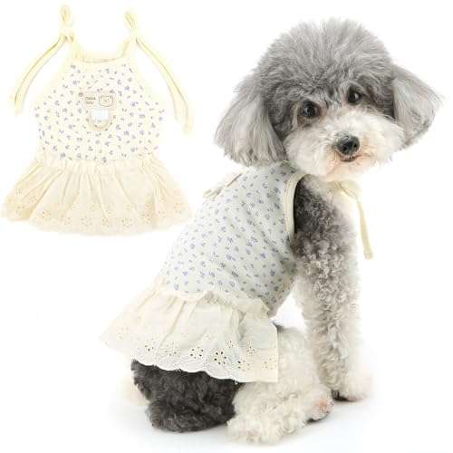 Zunea Camisole Kleid für kleine Hunde, Mädchen, Sommerkleid, Prinzessinnenkleid mit D-Ring, niedliches Blumenmuster, weich, atmungsaktiv, Sommerkleid, für Haustiere, Katzen, Chihuahua, Weiß, Größe L von Zunea