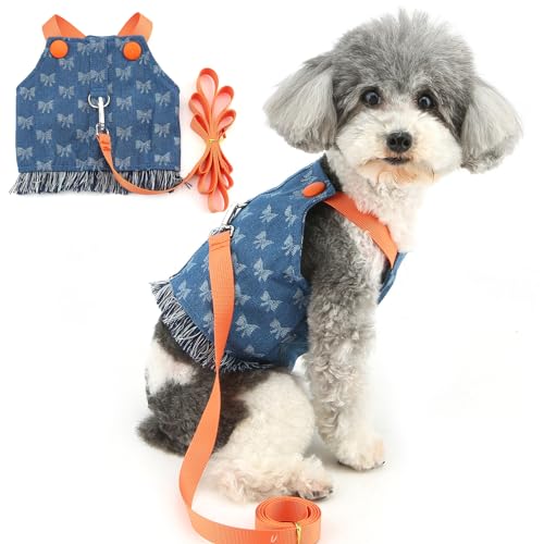 Zunea Denim-Hundegeschirr und Leine, Set für kleine Hunde, niedliche Schleife, Welpen, Mädchen, kein Ziehen, ausbruchsicher, Haustiergeschirr, Weste Kleidung mit D-Ring, weiches Chihuahua-Spielzeug, Zunea Denim-Hundegeschirr und Leine, Set für kleine Hunde, niedliche Schleife, Welpen, Mädchen, kein Ziehen, ausbruchsicher, Haustiergeschirr, Weste Kleidung mit D-Ring, weiches Chihuahua-Spielzeug, von Zunea
