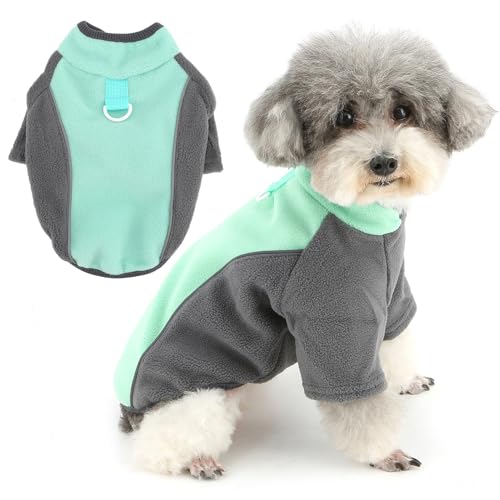 Zunea Farbiger Patchwork-Fleece-Hundepullover für kleine Hunde, reflektierender Pullover, Mantel mit Leinen-Ring, weich, warm, für Herbst und Winter, Welpenkleidung, kaltes Wetter, Sweatshirt von Zunea