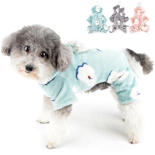 Zunea Flanell Hunde Kapuzenpullover für Kleine Hunde Winter Warmer Fleece Pyjama Pullover Flauschiger Pullover Overall Welpen Schlafkleidung Kaltes Wetter Haustierbekleidung Blau M von Zunea