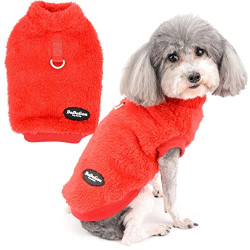 Zunea Fleece Hunde Sweater Mantel Warme Pullover Winterjacken für kleine Hunde Weiche Fuzzy Welpen Kleidung mit D-Ring für Geschirr Leine Kaltes Wetter Haustier Chihuahua Katze Bekleidung Rot M von Zunea