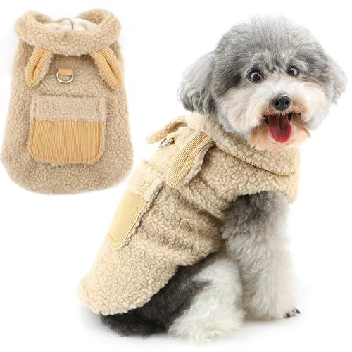 Zunea Fleece-Hundejacke für kleine Hunde, warm, flauschig, Welpenkleidung mit D-Ring und Tasche, niedliche Weste, Jacken mit Ohren, weich, warm, kaltes Wetter, für Chihuahua, Yorkie, Beige, Größe L Zunea Fleece-Hundejacke für kleine Hunde, warm, flauschig, Welpenkleidung mit D-Ring und Tasche, niedliche Weste, Jacken mit Ohren, weich, warm, kaltes Wetter, für Chihuahua, Yorkie, Beige, Größe L von Zunea