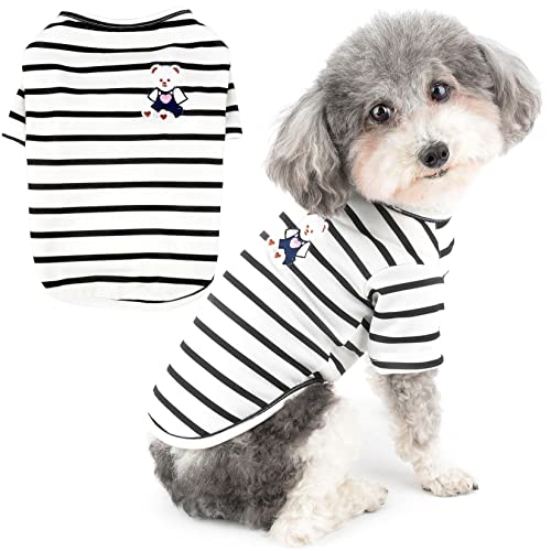 Zunea Gestreifte Hundeshirts für Kleine Hunde Frühling Sommer T-Shirts Weich Atmungsaktiv Welpenkleidung Basic Tee Shirt Dehnbar Haustier Bekleidung Sonnenschutz für Yorkie Chihuahua Schwarz S von Zunea