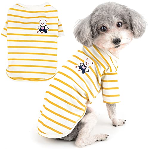 Zunea Gestreifte Hundeshirts für Kleine Hunde Frühling Sommer T-Shirts Weich Atmungsaktiv Welpenkleidung Basic Tee Shirt Dehnbar Haustier Kleidung Bekleidung Sonnenschutz für Yorkie Chihuahua Gelb M von Zunea