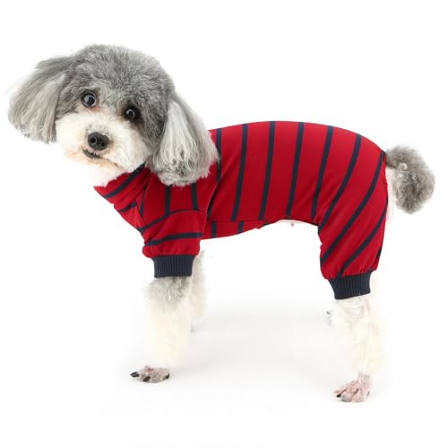 Zunea Gestreifter Hunde Pyjama für Kleine Hunde Rollkragen Schlafanzug Welpenkleidung Pyjama Sommer Overall 4 Beine Haustier Mädchen und Jungen Bekleidung für Chihuahua Yorkie Rot M Zunea Gestreifter Hunde Pyjama für Kleine Hunde Rollkragen Schlafanzug Welpenkleidung Pyjama Sommer Overall 4 Beine Haustier Mädchen und Jungen Bekleidung für Chihuahua Yorkie Rot M von Zunea