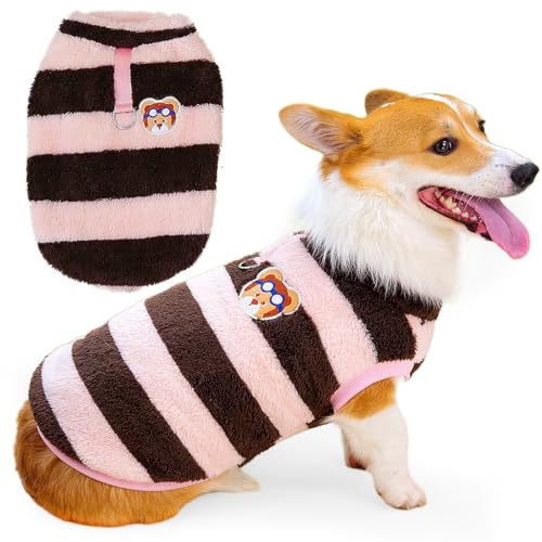 Zunea Gestreifter Hundepullover für kleine und mittelgroße Hunde, Corgi, warme Fleece-Winterjacke, Mäntel mit D-Ring, flauschiger Pullover, Welpenkleidung, weich, warm, kaltes Wetter, Weste, Haustier, Zunea Gestreifter Hundepullover für kleine und mittelgroße Hunde, Corgi, warme Fleece-Winterjacke, Mäntel mit D-Ring, flauschiger Pullover, Welpenkleidung, weich, warm, kaltes Wetter, Weste, Haustier, von Zunea