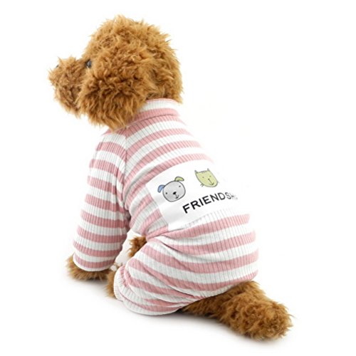 Zunea Pyjama, gestreift, für kleine Hunde, Baumwolle, Welpen, Kleidung, bequeme und weiche Outfits, für Freizeit, Herbst, Katzen, Chihuahua, Jumpsuit, Outfits, Rosa, S von Zunea