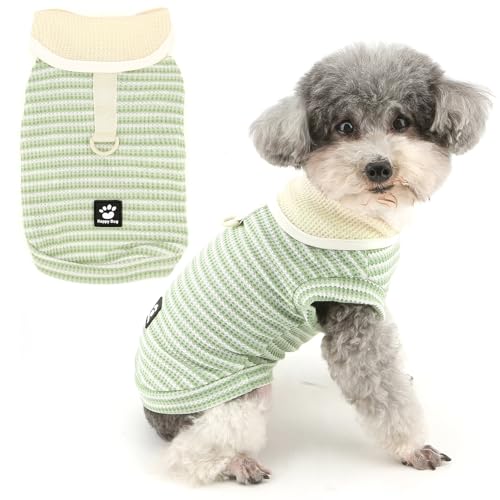 Zunea Gestreiftes Hunde-Shirt für kleine Hunde, mit Ring für die Leine, niedliches Welpen-T-Shirt, Sommer, ärmellos, Basic-Weste, T-Shirt, weich, atmungsaktiv, für Chihuahua, Hundebekleidung, Grün Zunea Gestreiftes Hunde-Shirt für kleine Hunde, mit Ring für die Leine, niedliches Welpen-T-Shirt, Sommer, ärmellos, Basic-Weste, T-Shirt, weich, atmungsaktiv, für Chihuahua, Hundebekleidung, Grün von Zunea
