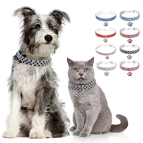 Zunea Halsband mit Diamanten für kleine Hunde, Katzen, Welpen, Halsband mit Strass, verstellbar, Anhänger in Krallenform, elastisch, Hochzeit, Party, Geburtstag, Kätzchen, Chihuahua, Schmuck, Weiß & von Zunea