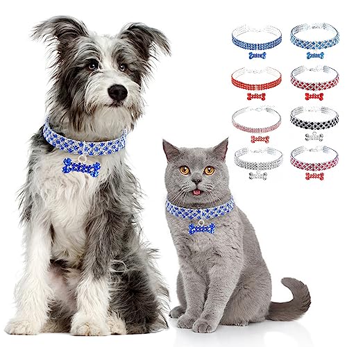 Zunea Halskette für Kleine Hunde Katzen Glitzernd Kristall Diamant Welpen Halsketten Elastisch Verstellbar Knochenanhänger Haustier Kätzchen Chihuahua Hochzeit Geburtstag Party Schmuck Silber&Blau S von Zunea