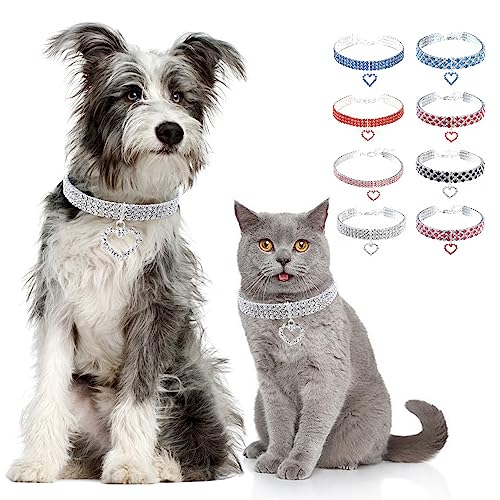 Zunea Halskette für Kleine Hunde Katzen Glitzernde Diamanten Welpen Halskette mit Herz-Anhänger Kristall Strass Hochzeit Geburtstag Party Haustierschmuck Verstellbare Chihuahua-Halskette Silber S von Zunea