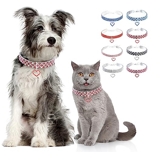 Zunea Halskette für Kleine Hunde Katzen Glitzernde Diamanten Welpen Halskette mit Herz-Anhänger Kristall Strass Hochzeit Geburtstag Party Haustierschmuck Verstellbare Chihuahua-Halskette Silber&Rosa M von Zunea