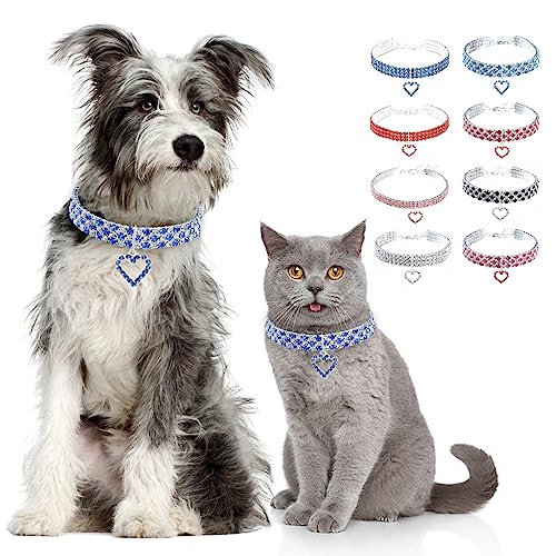 Zunea Halskette für Kleine Hunde Katzen Glitzernde Diamanten Welpen Halskette mit Herz-Anhänger Kristall Strass Hochzeit Geburtstag Party Haustierschmuck Verstellbare Chihuahua-Halskette Silber&Blau S von Zunea