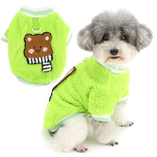 Zunea Hunde-Fleecepullover für kleine Hunde mit niedlichem Bärenmuster, helle Farben, warmer Winterpullover mit Leinen-Ring, weicher Pullover, für kaltes Wetter, Chihuahua-Bekleidung, Grün, Größe XL von Zunea