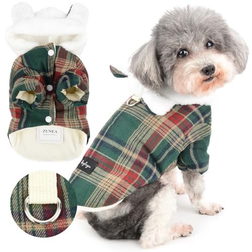 Zunea Hunde-Kapuzenmantel mit Schottenkaro, für kleine Hunde, kariert, Winter, warm, mit Fleece gefüttert, Kapuzenmantel mit Leine, Weihnachten, Welpen, Kleidung, kaltes Wetter, Hundebekleidung, Zunea Hunde-Kapuzenmantel mit Schottenkaro, für kleine Hunde, kariert, Winter, warm, mit Fleece gefüttert, Kapuzenmantel mit Leine, Weihnachten, Welpen, Kleidung, kaltes Wetter, Hundebekleidung, von Zunea