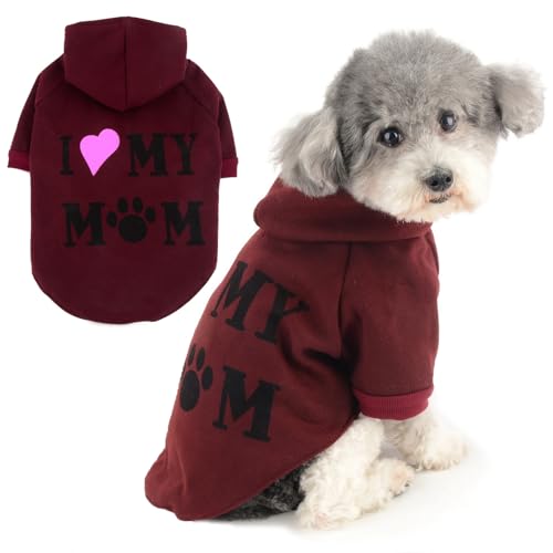 Zunea Hunde Kapuzenpullis Mantel für Kleine Hunde und Katzen Wintermantel mit Geschirr Loch I Love My Mom Bedrucktes Sweatshirt Weiche Welpenpullover Hundejacken Mäntel Chihuahua Kleidung Wein XL Zunea Hunde Kapuzenpullis Mantel für Kleine Hunde und Katzen Wintermantel mit Geschirr Loch I Love My Mom Bedrucktes Sweatshirt Weiche Welpenpullover Hundejacken Mäntel Chihuahua Kleidung Wein XL von Zunea