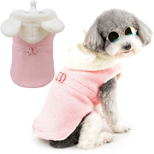 Zunea Hunde Kapuzenpullover für Kleine Hunde Winterjacken mit Fleece Gefüttert Welpenkleidung mit D-Ring Kaltwetterweste Wintermäntel Chihuahua Kapuzenmantel Haustierbekleidung Rosa XL von Zunea