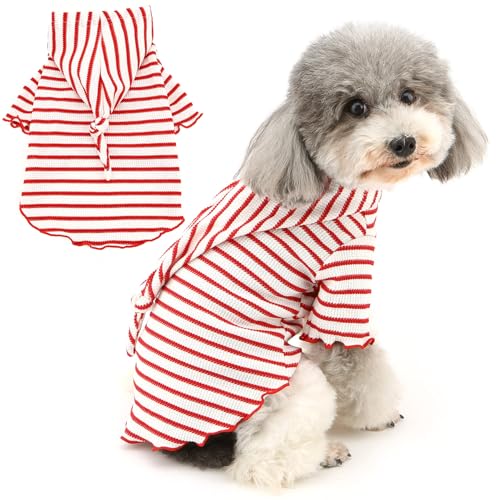 Zunea Hunde-Kapuzenshirt für kleine Hunde, gestreiftes Welpen-T-Shirt, Größe XS/S, gestrickt, weich, kurzärmelig, Haustierbekleidung für Chihuahua, Yorkie, Pudel, Rot, Größe M Zunea Hunde-Kapuzenshirt für kleine Hunde, gestreiftes Welpen-T-Shirt, Größe XS/S, gestrickt, weich, kurzärmelig, Haustierbekleidung für Chihuahua, Yorkie, Pudel, Rot, Größe M von Zunea