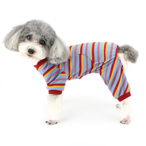 Zunea Hunde-Pyjama für Kleine Hunde Mädchen Jungen Gestreift Sommer Schlafanzug Welpen Kleidung Weich Atmungsaktiv 4-beinig Overall Pyjama Katze Hund Chihuahua Yorkie Haustierbekleidung Blau M von Zunea
