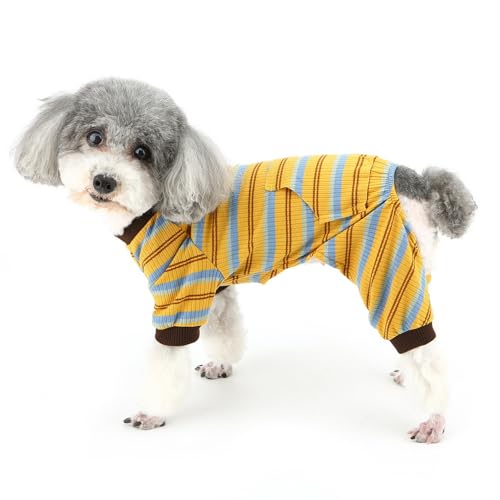 Zunea Hunde-Pyjama für Kleine Hunde Mädchen Jungen Gestreift Sommer Schlafanzug Welpen Kleidung Weich Atmungsaktiv 4-beinig Overall Pyjama Katze Hund Chihuahua Yorkie Haustierbekleidung Gelb XL Zunea Hunde-Pyjama für Kleine Hunde Mädchen Jungen Gestreift Sommer Schlafanzug Welpen Kleidung Weich Atmungsaktiv 4-beinig Overall Pyjama Katze Hund Chihuahua Yorkie Haustierbekleidung Gelb XL von Zunea