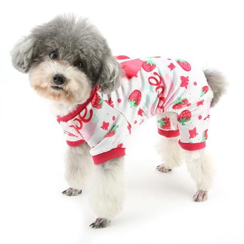 Zunea Hunde-Pyjama für kleine Hunde, Valentinstag, Welpen, Pyjama, Jumpsuit, weich, Urlaubspyjama, Outfits mit großer Schleife, niedliches Erdbeermuster, Größe XS/S, Haustierkleidung für Chihuahua, Zunea Hunde-Pyjama für kleine Hunde, Valentinstag, Welpen, Pyjama, Jumpsuit, weich, Urlaubspyjama, Outfits mit großer Schleife, niedliches Erdbeermuster, Größe XS/S, Haustierkleidung für Chihuahua, von Zunea