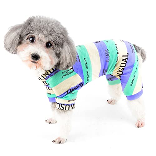 Zunea Hunde-Pyjama für Kleine Hunde Welpen Schlafkleidung Kleidung Weiche Baumwolle Pyjama Jumpsuit Gestreifter Strampler Outfits Haustier Bekleidung für Yorkie Chihuahua Grün L von Zunea