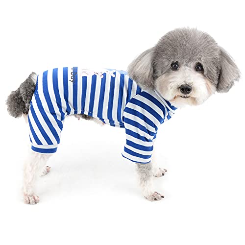 Zunea Hunde-Pyjama für kleine Hunde Mädchen Jungen Weiche Baumwolle Welpenkleidung Gestreifter Schlafanzug Jumpsuit Schlafbekleidung Haustier Doggie Strampler Chihuahua Kleidung Blau S von Zunea