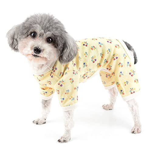 Zunea Hunde Pyjama mit Blumenmuster für Kleine Hunde Weiche Welpenkleidung Overall Niedlicher Pudel Pyjama Strampler Schlafkleidung alle Jahreszeiten Haustierbekleidung für Chihuahua Yorkie Gelb XXL von Zunea