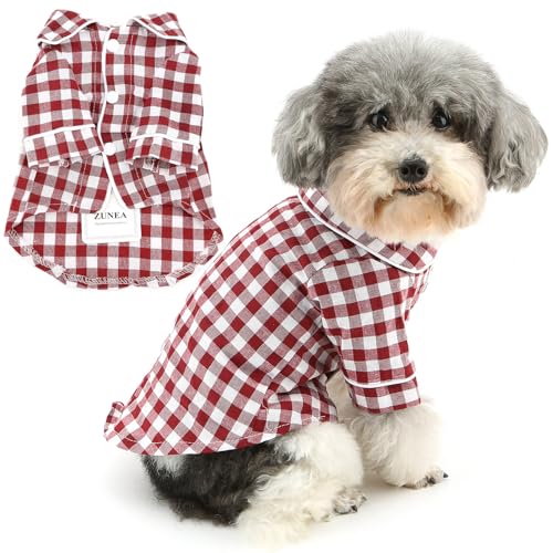 Zunea Hunde-Schlafanzug, kariert, für kleine Hunde, atmungsaktiv, für den Innenbereich, zweibeinig, für Urlaub, Party, Haustierbekleidung für Chihuahua, Yorkie, Rot, Größe XL von Zunea