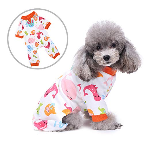 Zunea Hunde Schlafanzug für Kleine Hunde Weicher Baumwolle Welpen Strampelanzug mit Beinen Haustier Pyjamas Kleidung für Chihuahua Katze Puppia Orange M von Zunea