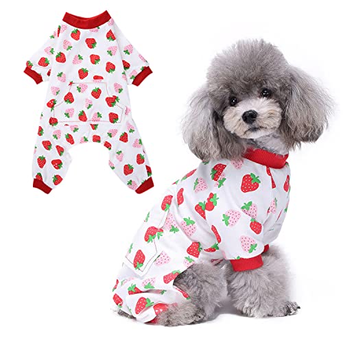 Zunea Hunde Schlafanzug für Kleine Hunde Weicher Baumwolle Welpen Strampelanzug mit Beinen Haustier Pyjamas Kleidung für Chihuahua Katze Puppia Rot XL von Zunea
