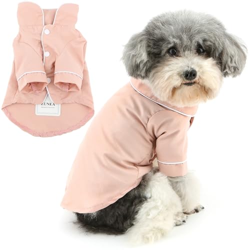 Zunea Hunde Shirts Schlafanzug für Mittelgroße Hunde Atmungsaktiv Revers Pyjama Zweibeinig Hemden Schlafen Tragen Outfits für den Innenbereich Haustierbekleidung Rosa 3XL von Zunea