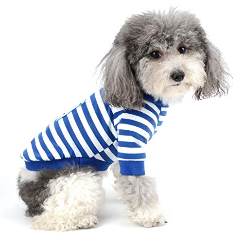 Zunea Hunde-Shirt für Kleine Hunde Sommer Welpen Kleidung Weicher Baumwolle Gestreift Sonnenschutz Kurzärmelig Haustier T-Shirt für Hunde Damen Jungen Blau L von Zunea