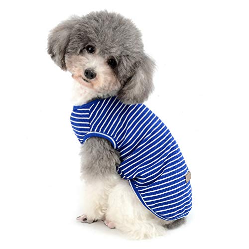 Zunea Hundeshirt für kleine Hunde, Katzen, Haustiere, gestreiftes T-Shirt für den Sommer, coole Weste, Welpen, Basic, Tank-Top, weiche Baumwolle, Chihuahua, Kleidung für Hunde, Blau, Größe S von Zunea
