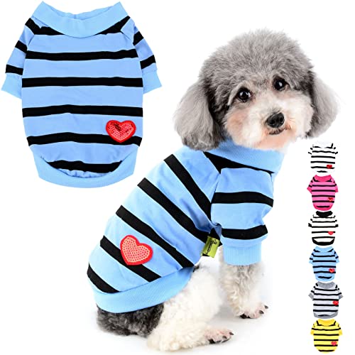 Zunea Hunde-Shirts für Kleine Hunde Sommer Basic T-Shirt Streifen Welpen Kleidung Pailletten Liebe Herz Sweatshirt Weiche Baumwolle Tee Shirt Haustier Kleidung Pullover Chihuahua Bekleidung Blau XS von Zunea